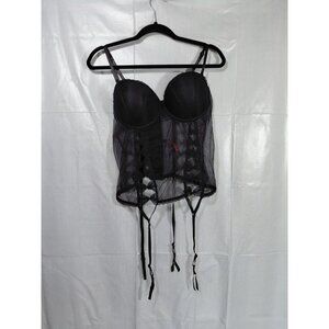 Seven Til Midnight Sheer Bustier Top with Garter Straps 1X/2X‎ Black Bows
